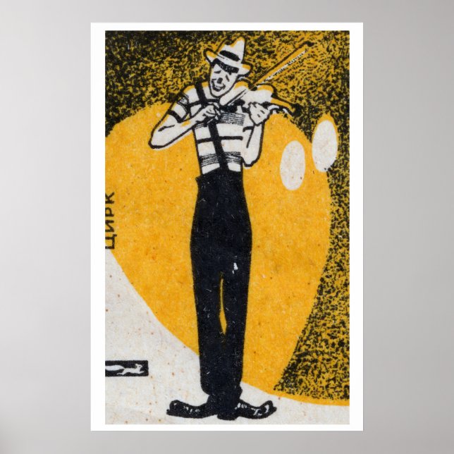 Zirkusclown spielt Violine Matchbox Kunstprint Poster (Vorne)