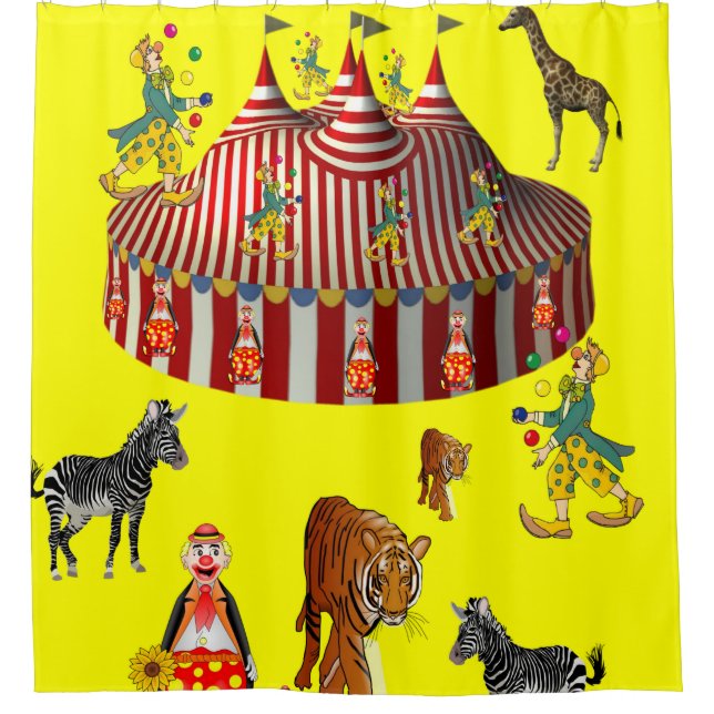 Zirkusgelbe rote Kinderdusche Duschvorhang (Vorderseite)