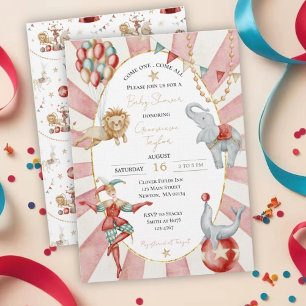 Zirkuskarneval-Baby-Shower mit Wasserfarben und Fa Einladung