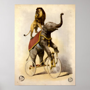 Zirkuslöwe und -elefant aus dem viktorianischen Ze Poster