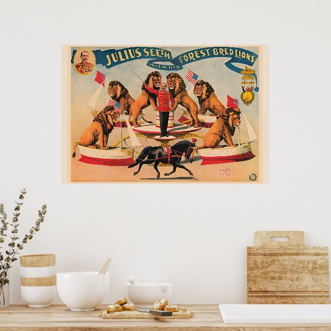 Zirkuslöwen, Vintage-Illustration, Poster (Küche)