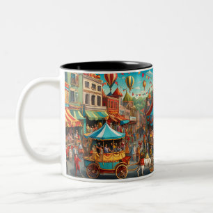 Zirkusparade im Stil der 1930er Jahre Tasse