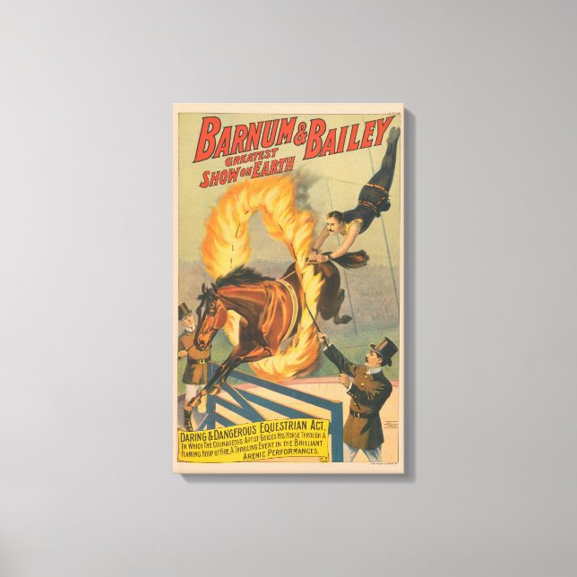 Zirkuspferd, das durch einen Flammenhaufen springe Leinwanddruck (Vorderseite)
