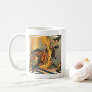 Zirkuspferd springt durch einen Flammenreifen Kaffeetasse