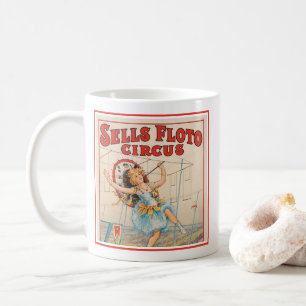 Zirkusplakat eines Seiltänzers mit einem Sonnensch Kaffeetasse