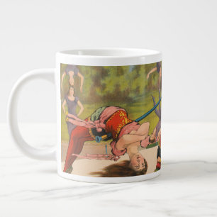 Zirkusplakat mit akrobatischen Darbietungen, circa Jumbo-Tasse