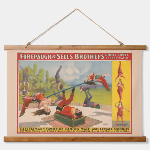 Zirkusplakat mit akrobatischen Darbietungen, circa Wandteppich Mit Holzrahmen