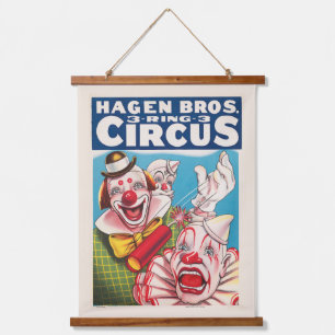 Zirkusplakat mit Clowns und Knallkörper Wandteppich Mit Holzrahmen
