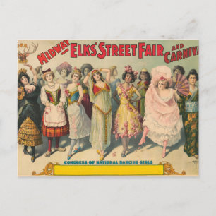 Zirkusplakat mit Frauen in Nationaltracht Postkarte