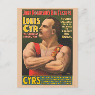 Zirkusplakat mit Louis Cyr und gekreuzten Armen Postkarte