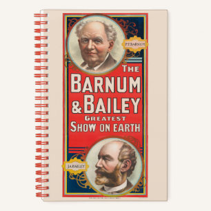 Zirkusplakat mit Porträts von Barnum & Bailey Notizbuch