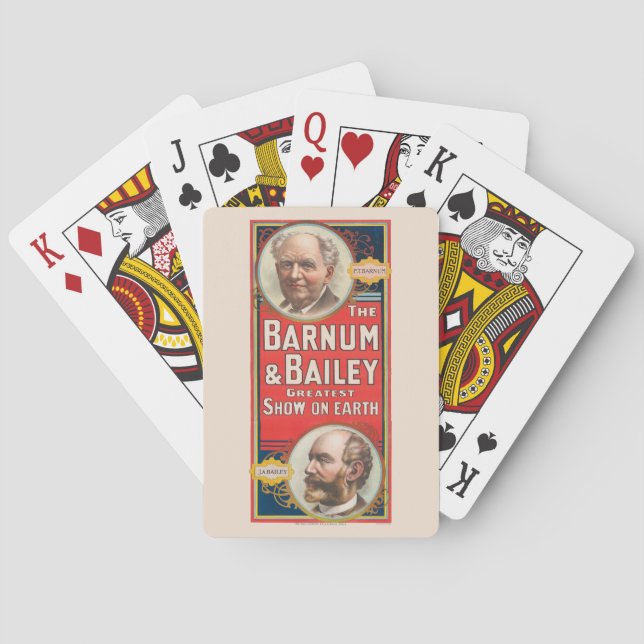 Zirkusplakat mit Porträts von Barnum & Bailey Spielkarten (Rückseite)