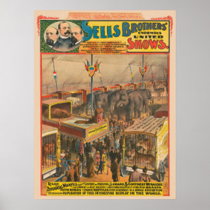 Zirkusplakat mit Tieren in einem Zelt Poster