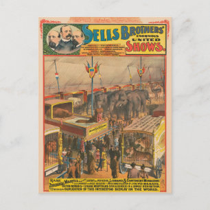 Zirkusplakat mit Tieren in einem Zelt Postkarte