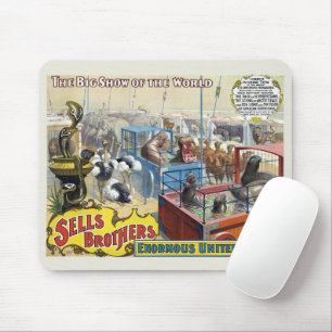 Zirkusplakat mit wilden Tieren in Käfigen Mousepad