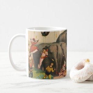 Zirkusplakat von Akrobaten, die über Elefanten spr Kaffeetasse
