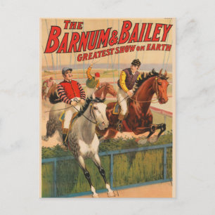 Zirkusplakat von Jockeys auf Pferden, die über ein Postkarte