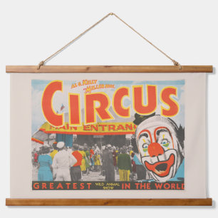 Zirkusplakat von Menschen, die in das Big Top eint Wandteppich Mit Holzrahmen