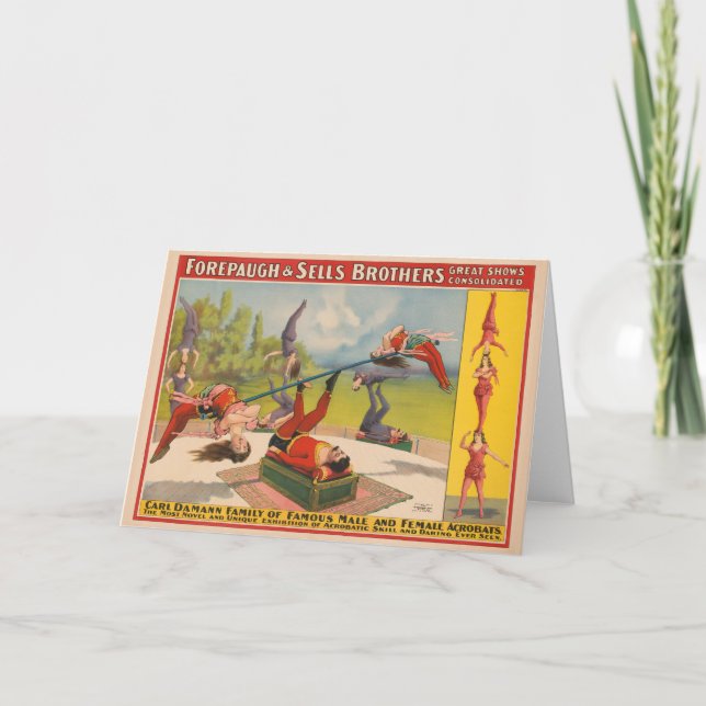 Zirkusposter mit Acrobatic Acts, Circa 1899. Karte (Vorderseite)