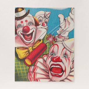 Zirkusposter mit Clown-Gesichtern und Feuerriss Puzzle