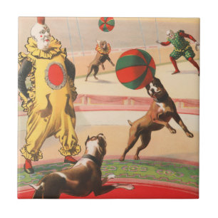 Zirkusposter mit Clowns mit Darstellenden Hunden Fliese