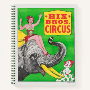 Zirkusposter mit einer Frau, die ein reitender Ele Notizbuch