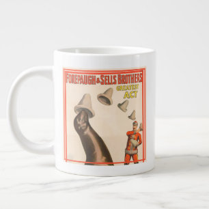 Zirkusposter mit einer Seelenlion, die Hasen fängt Jumbo-Tasse