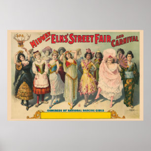 Zirkusposter mit Frauen in nationalen Kostümen Poster