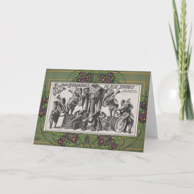 Zirkusposter von Elefanten, die Instrumente spiele Karte (Vorderseite)