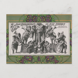 Zirkusposter von Elefanten, die Instrumente spiele Postkarte