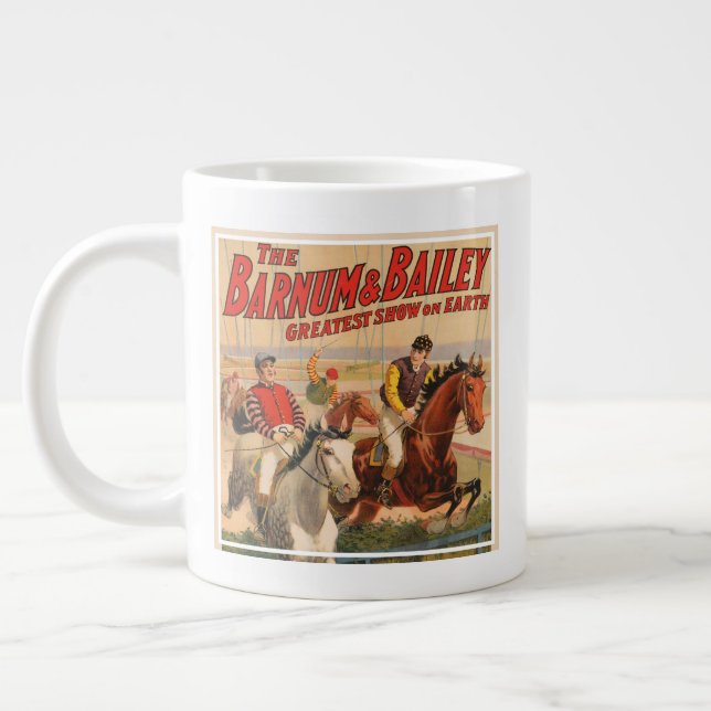 Zirkusposter von Jockeys auf Pferden, die eine Hec Jumbo-Tasse (Links)