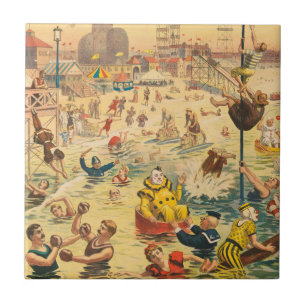 Zirkusposter von Menschen in Kostümen Darstellend Fliese