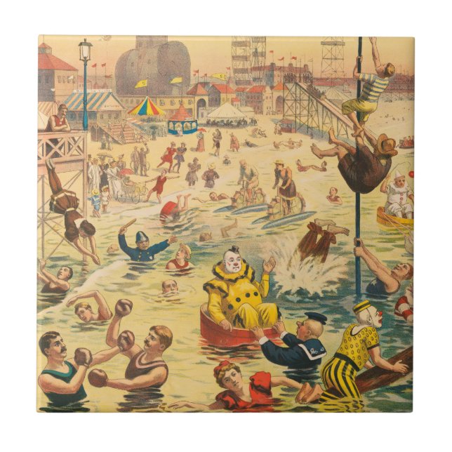 Zirkusposter von Menschen in Kostümen Darstellend Fliese (Vorderseite)