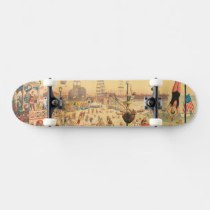 Zirkusposter von Menschen in Kostümen Darstellend Skateboard
