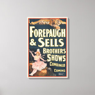 Zirkusposter von Tiger und Frauen auf Pferden Leinwanddruck