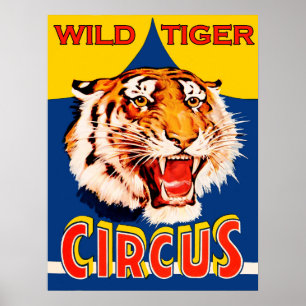 Zirkusshow, wilder Tiger, Vintag Poster