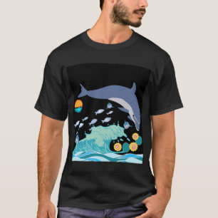 Zishiwood-Marke Magie-Grafik-Delfin, großer Fisch T-Shirt