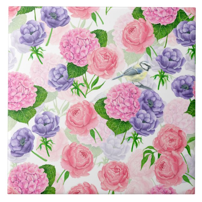 Zistvogel und Blume Fliese (Vorderseite)