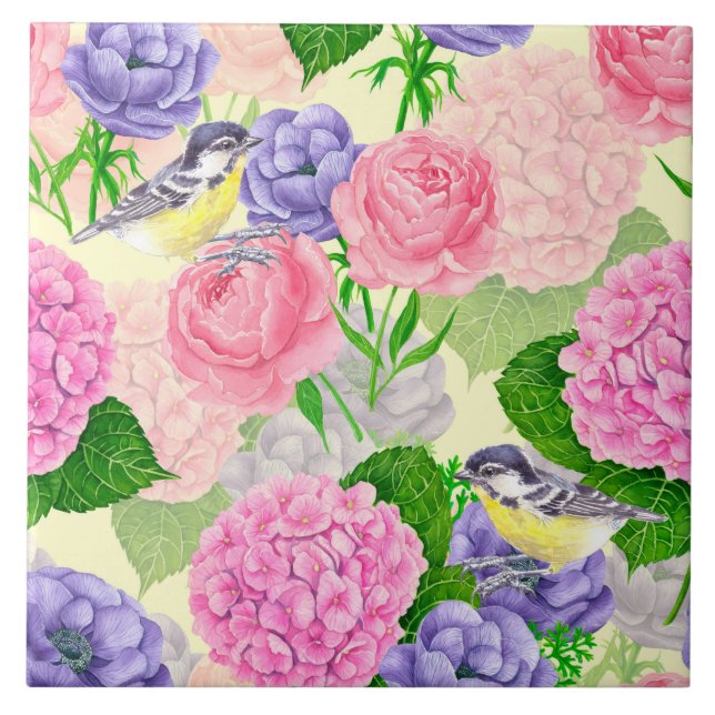 Zistvogel und Blume Fliese (Vorderseite)