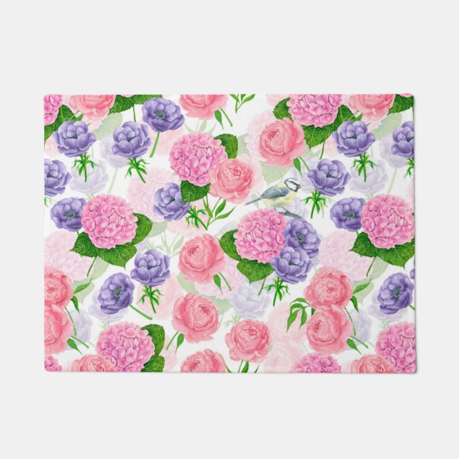 Zistvogel und Blume Fußmatte (Vorderseite)