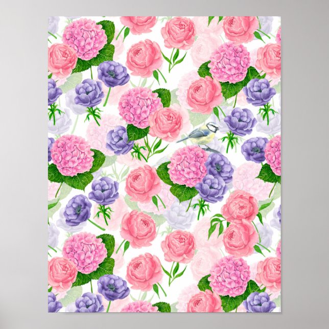 Zistvogel und Blume Poster (Vorne)
