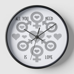 Zitat 'Alles was du brauchst ist Liebe' Acryl-Wand Uhr