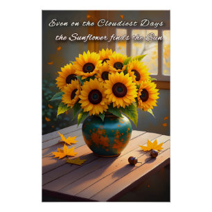 Zitat der Sonnenblumen - Rustikale Herbstmauer Poster