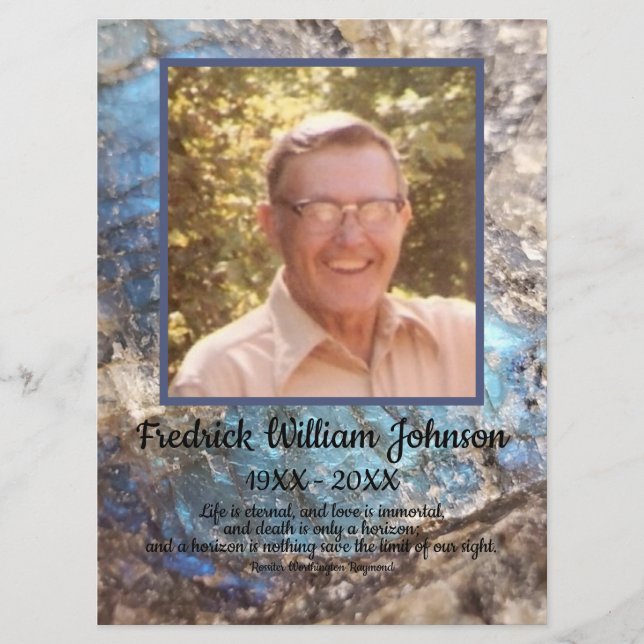 Zitat Foto Blue Green Labradorite Beerdigung Programm (Vorderseite)