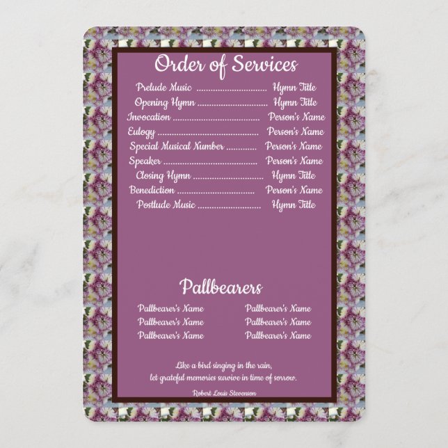 Zitat Foto Spider Mums Blumenhintergrund Beerdigun Programm (Rückseite)