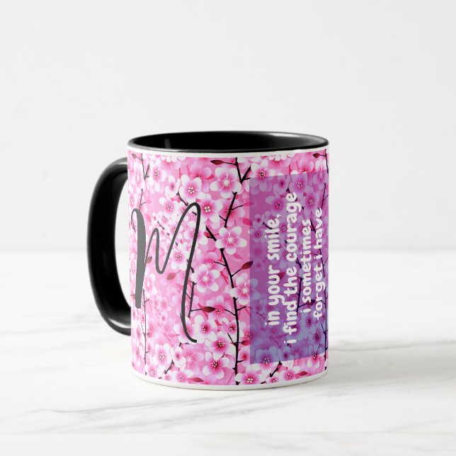 Zitat meiner Schwester | Rosa Mit Monogramm Gesche Tasse (Vorderseite Links)