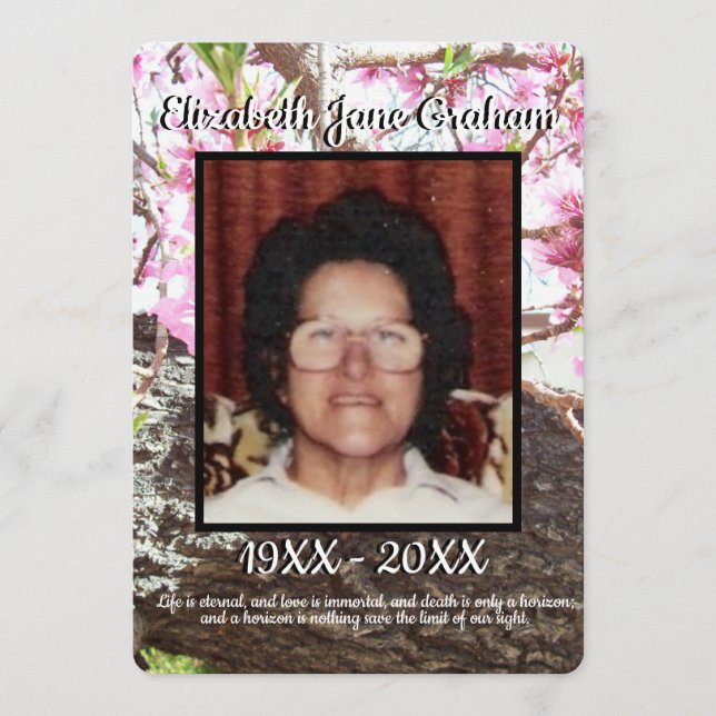 Zitat Pfirsichblüte Baum Hintergrund Beerdigung Programm (Vorderseite)