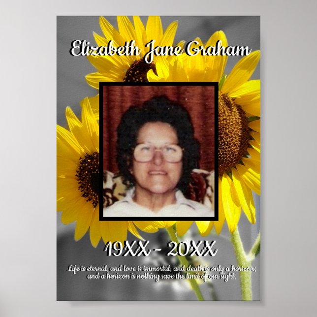 Zitat Sonnenblumen Hintergrund Foto Memorial Poster (Vorne)