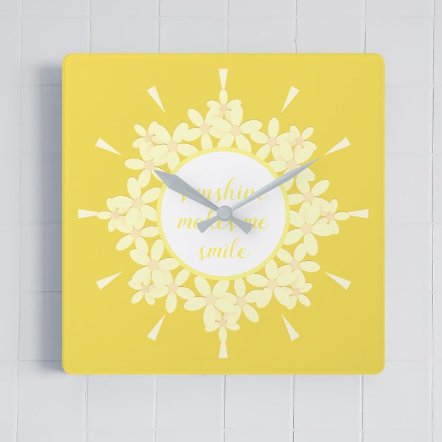 Zitat Sonnenschein Gelb Daisy Blume Wall Uhr (A cheery and bright sunshine yellow with space for your own quote. Sunshine makes me smile)