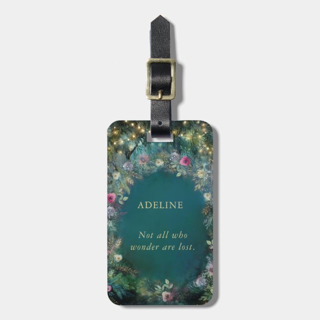 Zitat von bezauberten Waldwilden Rose Fairy Woodla Gepäckanhänger (Vorderseite vertikal)